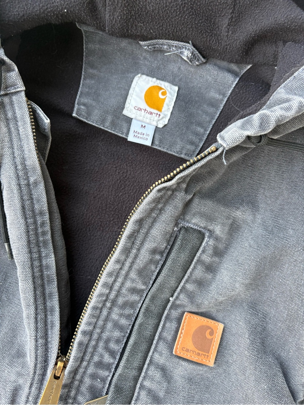 Carhartt V33 029 Shadow Grey Hooded Fleece Lined Canvas Vest Size Medium - Picture 4 of 5